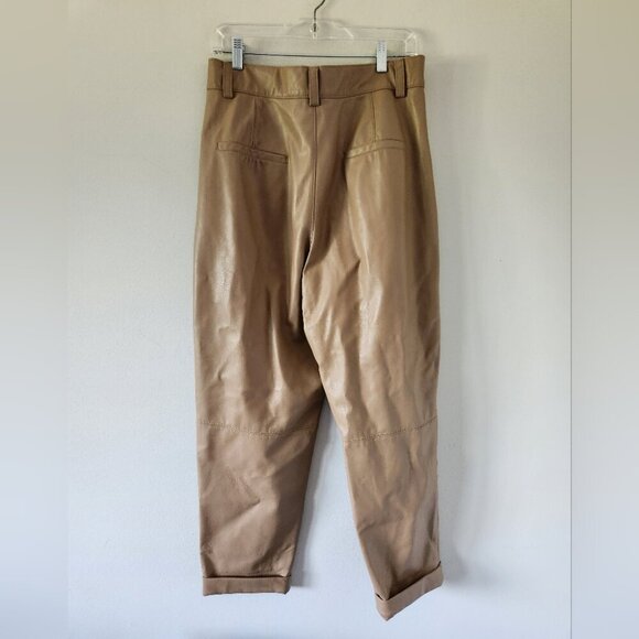 ZARA | Faux Leather Pants Cropped Beige Sz L - Picture 4 of 6